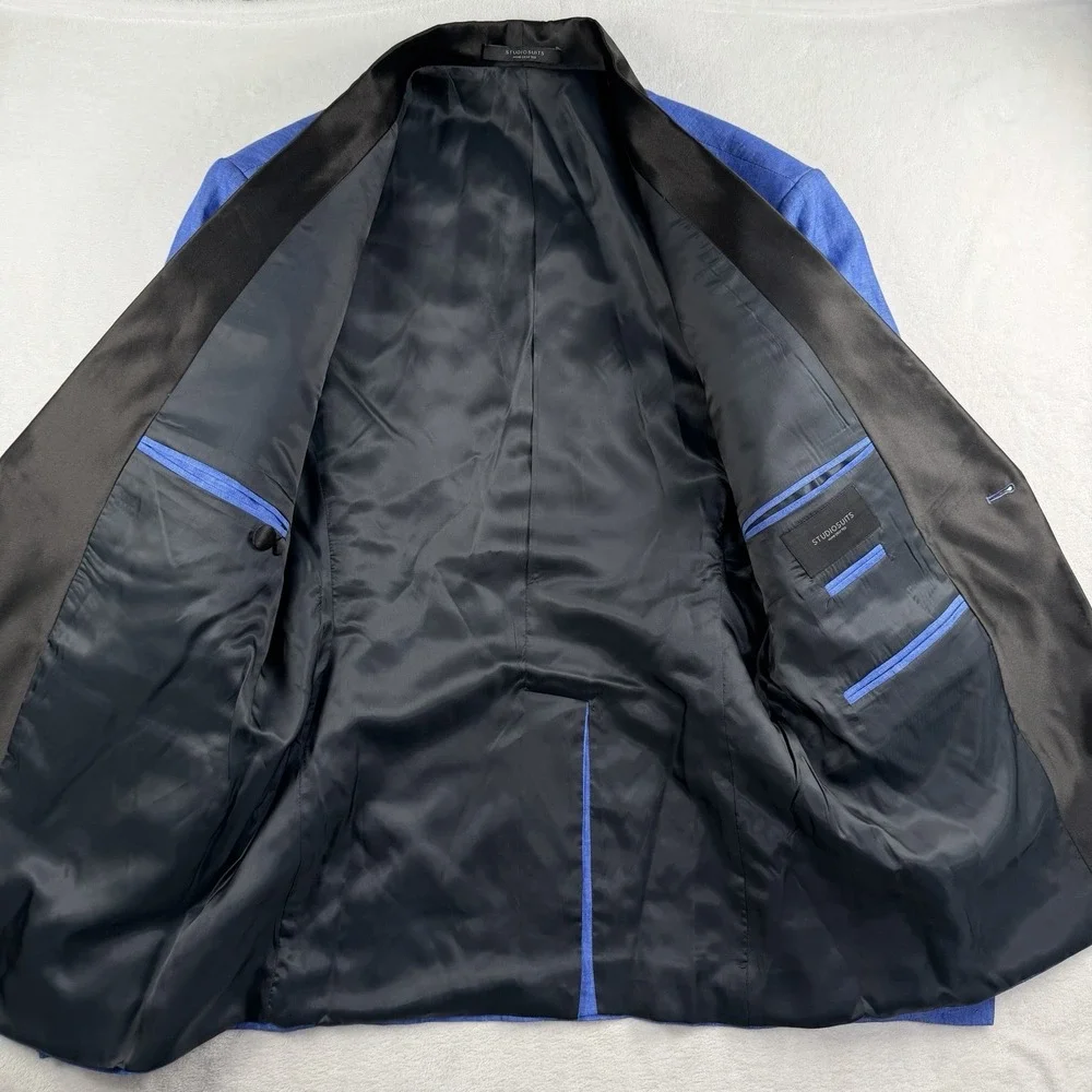 StudioSuits BESPOKE 3 Piece Tuxedo Linen Suit 44L 34x31 Vest Satin Stripe Shawl